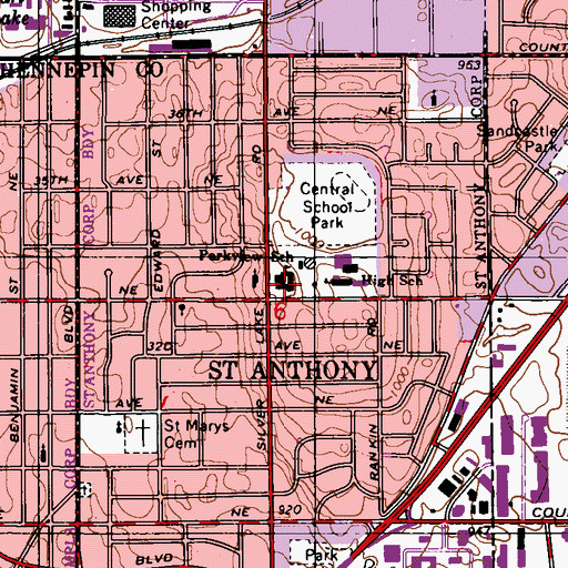 Topographic Map of Parkview School, MN