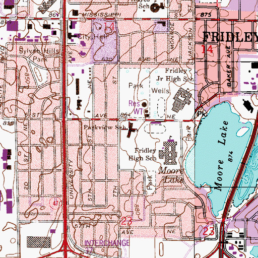 Topographic Map of Parkview School, MN