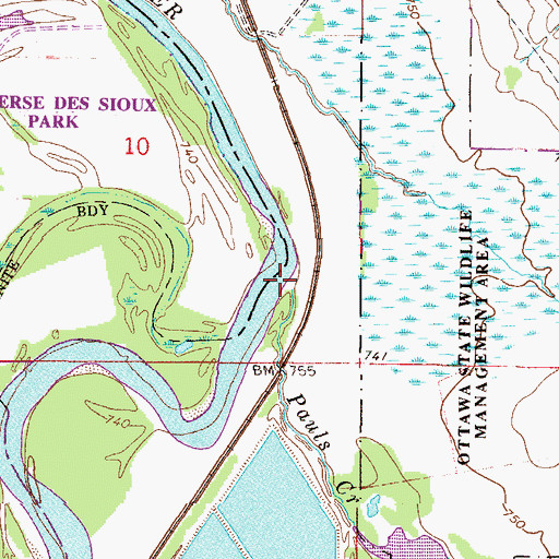 Topographic Map of Pauls Creek, MN
