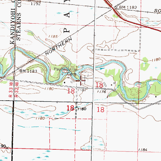Topographic Map of Paynesville Cemetery, MN