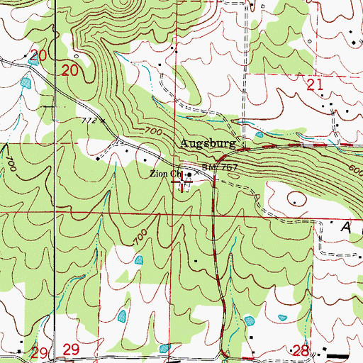 Topographic Map of Augsburg Cemetery, AR