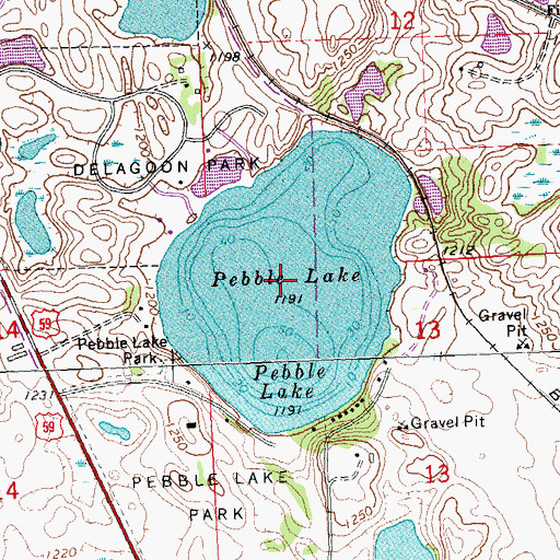 Topographic Map of Pebble Lake, MN