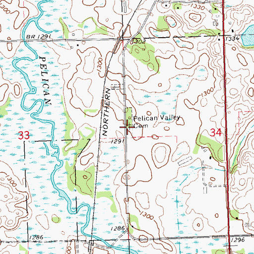 Topographic Map of Pelican Valley Cemetery, MN