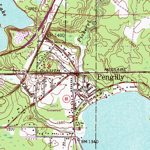 Topographic Map of Pengilly, MN