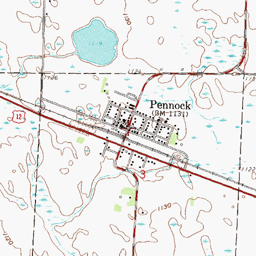 Topographic Map of Pennock, MN