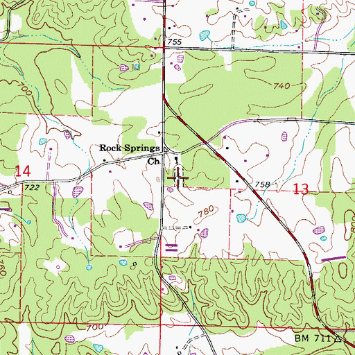 Topographic Map of Rock Springs Cemetery, AR