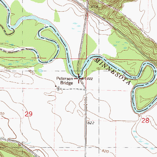 Topographic Map of Petersen Bridge, MN