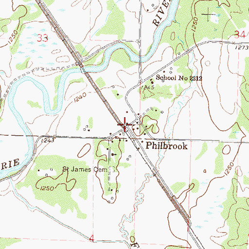 Topographic Map of Philbrook, MN