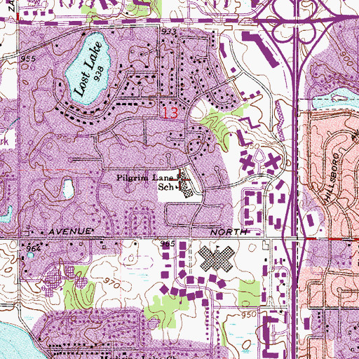 Topographic Map of Pilgrim Lane School, MN