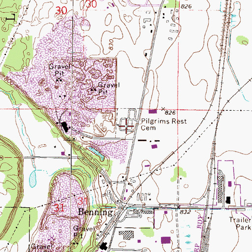 Topographic Map of Pilgrims Rest Cemetery, MN