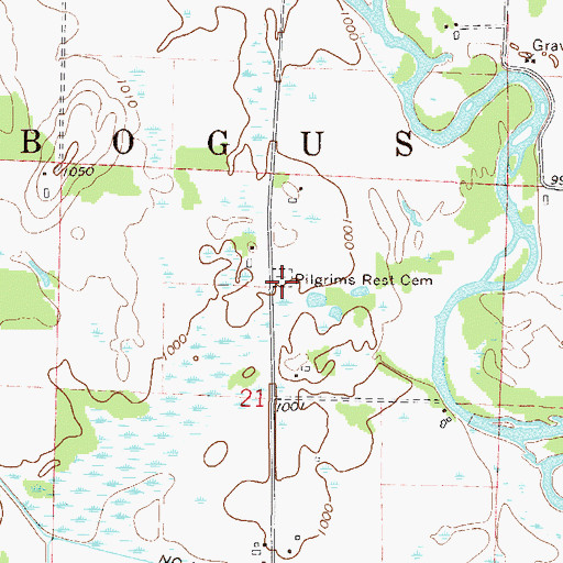Topographic Map of Pilgrims Rest Cemetery, MN