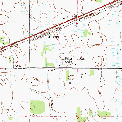 Topographic Map of Pilgrims Rest Cemetery, MN