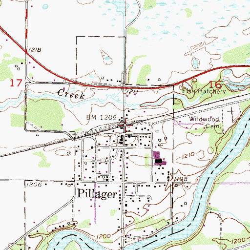 Topographic Map of Pillager, MN