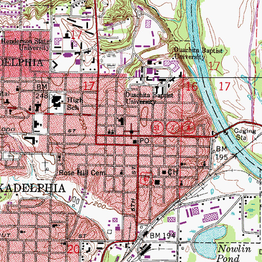 Topographic Map of Arkadelphia City Hall, AR