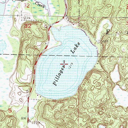 Topographic Map of Pillager Lake, MN