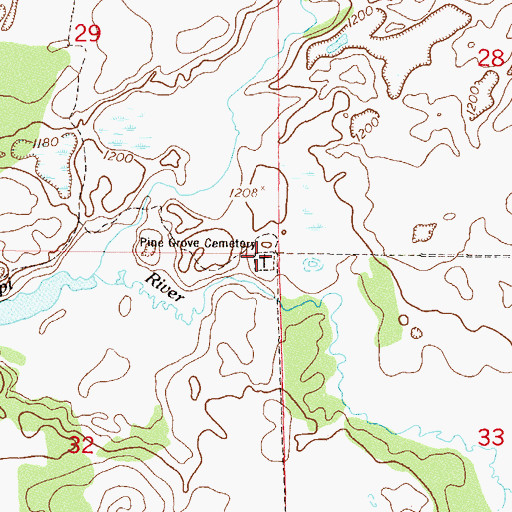 Topographic Map of Pine Grove Cemetery, MN