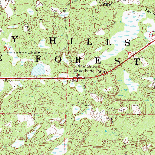 Topographic Map of Pine Grove Roadside Park, MN