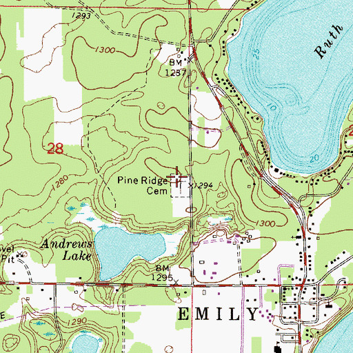 Topographic Map of Pine Ridge Cemetery, MN