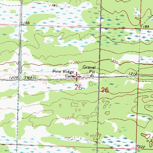 Topographic Map of Pine Ridge Cemetery, MN