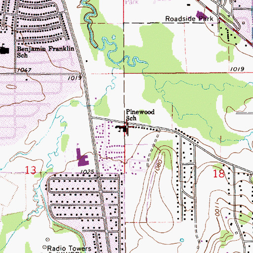 Topographic Map of Pinewood School, MN