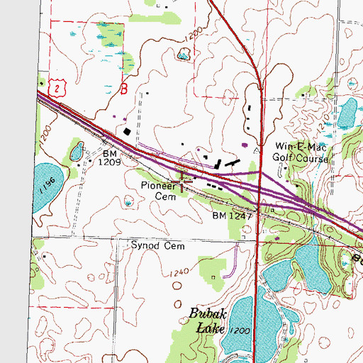Topographic Map of Pioneer Cemetery, MN