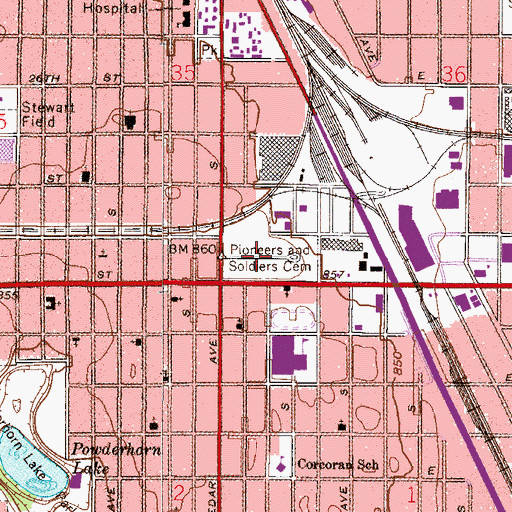 Topographic Map of Pioneers and Soldiers Memorial Cemetery, MN