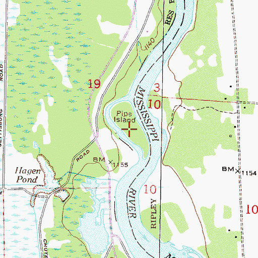 Topographic Map of Pipe Island, MN