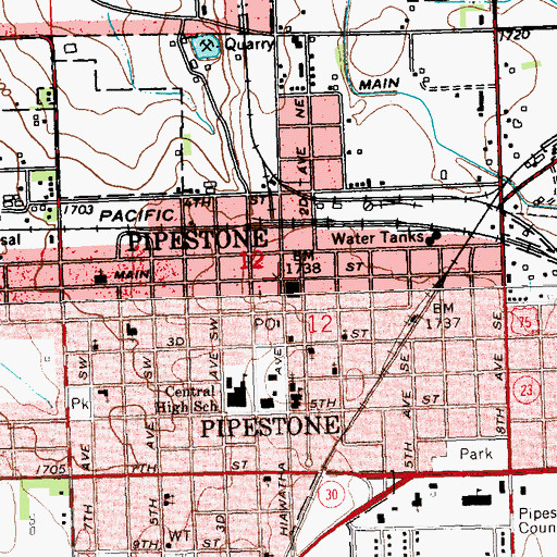 Topographic Map of Pipestone, MN