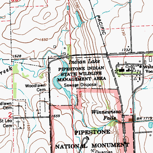 Topographic Map of Pipestone Indian State Wildlife Management A, MN