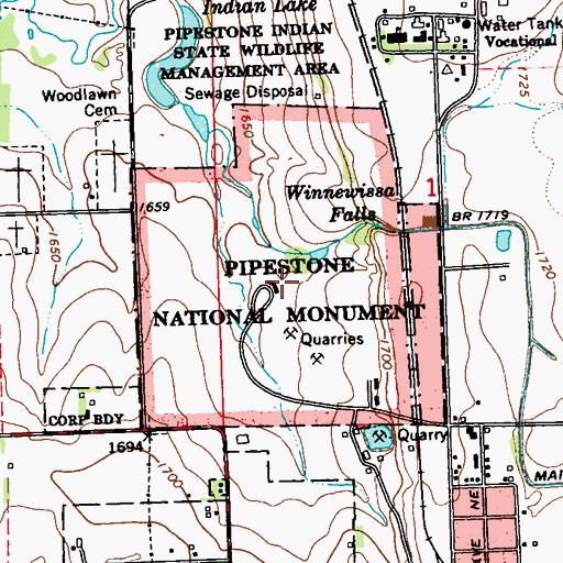 Topographic Map of Pipestone National Monument, MN
