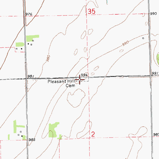Topographic Map of Pleasant Hill Cemetery, MN