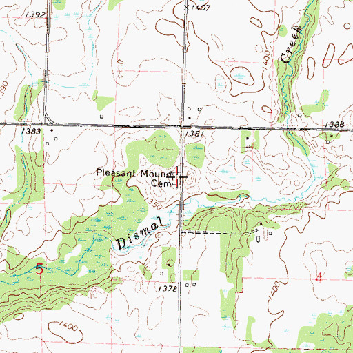 Topographic Map of Pleasant Mound Cemetery, MN