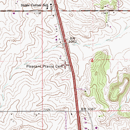 Topographic Map of Pleasant Prairie Cemetery, MN