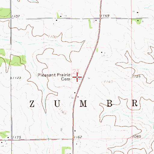 Topographic Map of Pleasant Prairie Cemetery, MN