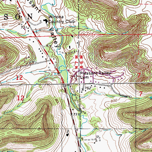 Topographic Map of Pleasant Valley Cemetery, MN