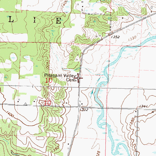 Topographic Map of Pleasant Valley Cemetery, MN