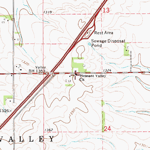 Topographic Map of Pleasant Valley Church, MN