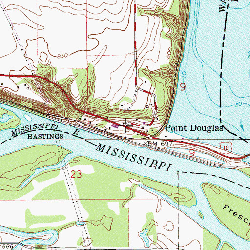 Topographic Map of Point Douglas, MN