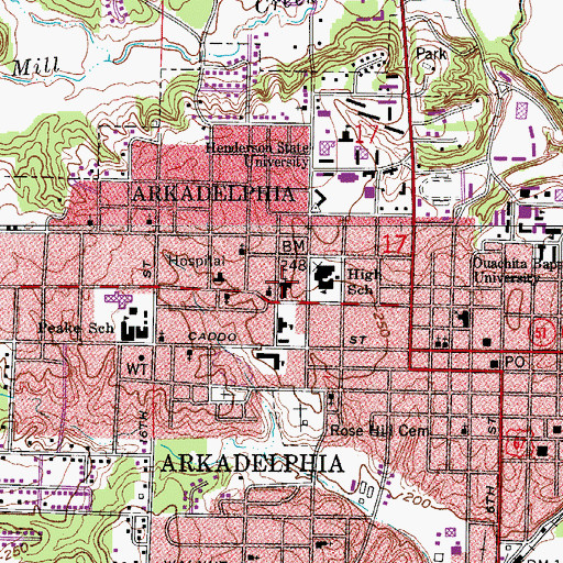 Topographic Map of First Presbyterian Church, AR