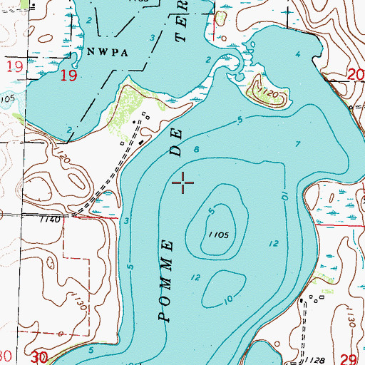 Topographic Map of Pomme de Terre Lakes, MN