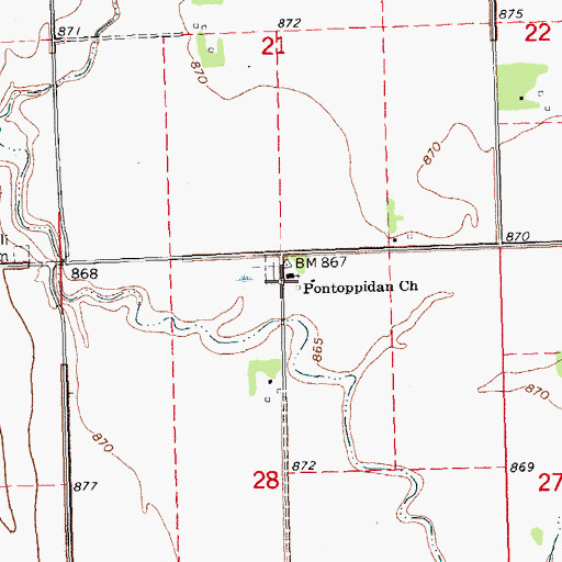 Topographic Map of Pontoppidan Church, MN