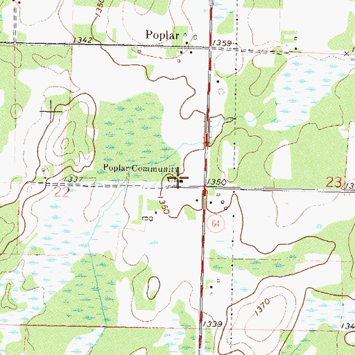 Topographic Map of Poplar Community Church, MN