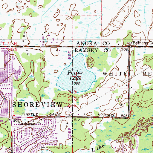Topographic Map of Poplar Lake, MN