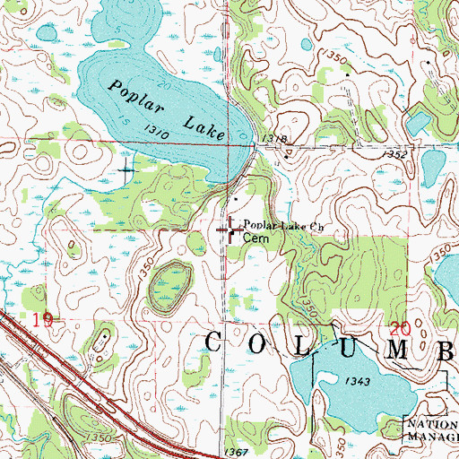 Topographic Map of Poplar Lake Church, MN