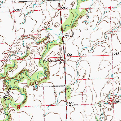 Topographic Map of Porter Cemetery, MN