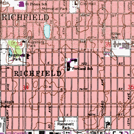 Topographic Map of Portland School, MN
