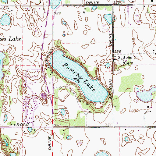 Topographic Map of Powers Lake, MN