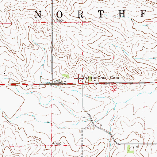 Topographic Map of Prairie Creek Cemetery, MN