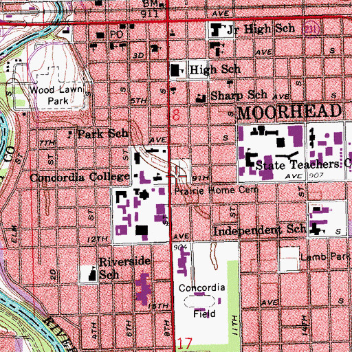 Topographic Map of Prairie Home Cemetery, MN