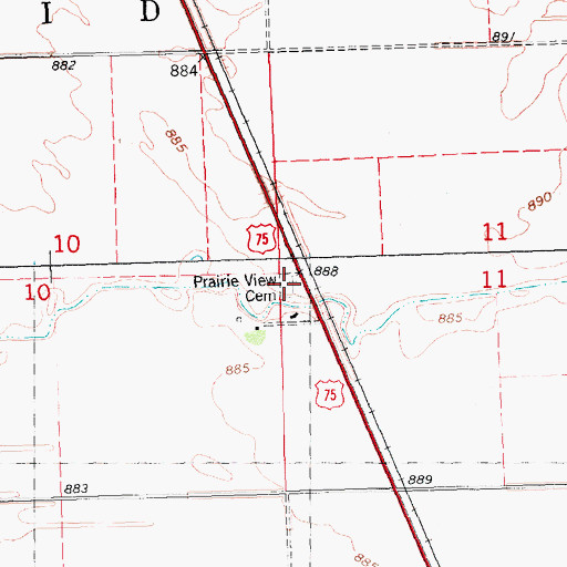 Topographic Map of Prairie View Cemetery, MN